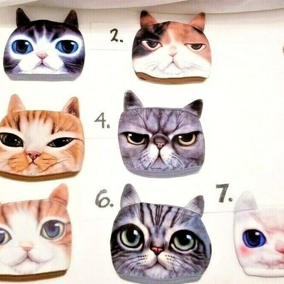 4 PACK cats FACE COVER Adult teen MASK Pick your KITTEN Cat pet 3D ears soft HK - Picture 7 of 7